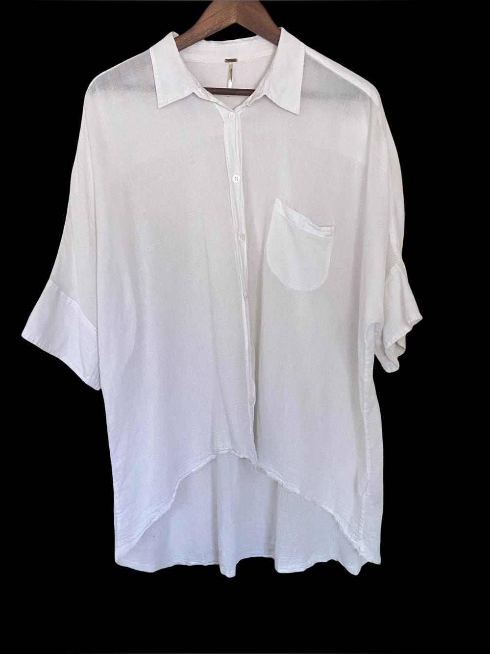 Free People We The Free Women Shirt M White Cotton Oversized High Low Button Up